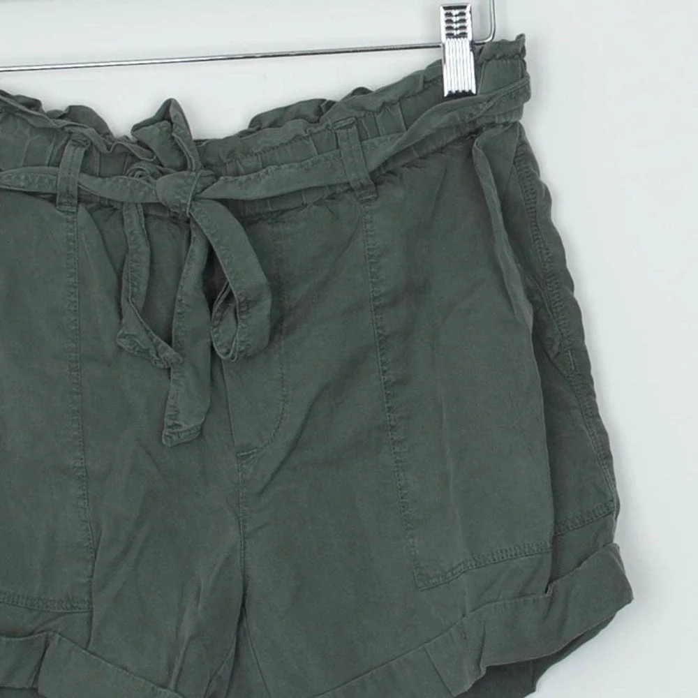 Aerie‎ Womens Paperbag Shorts Size XS Green Lyocell Tie Waist Casual Lightweight